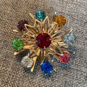 Vintage Rainbow Rhinestone Brooch